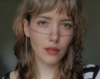 Minimalist Face Chain Design - Pierced look Handmade Nose Bridge Jewelry - Gold or Silver Stainless Steel - Adjustable - Alternative Fashion