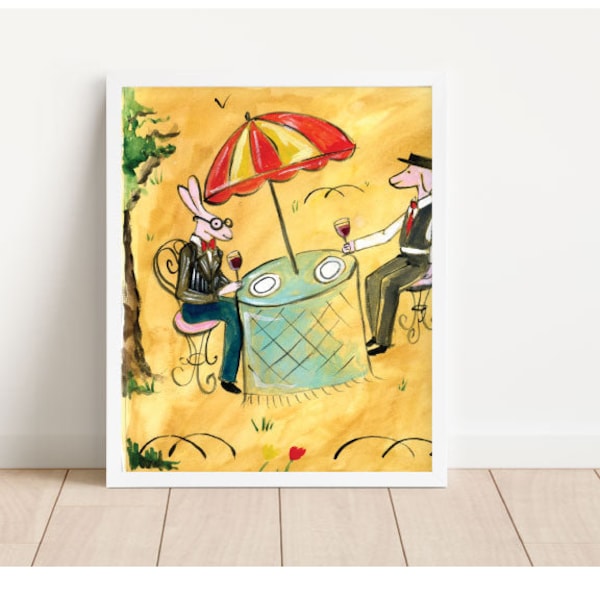 Whimsical Bemelmans inspired Water Color Art Print