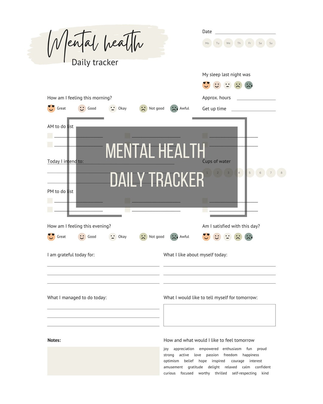 Mental Health Daily Tracker - Etsy