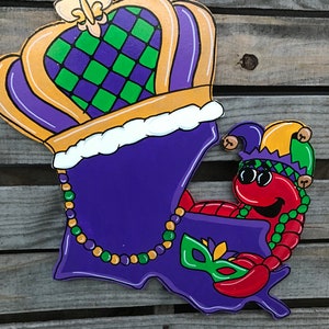 Louisiana Mardi Gras Door Hanger - Mardi Gras crown door hanger - Louisiana Mardi Gras Crawfish door hanger