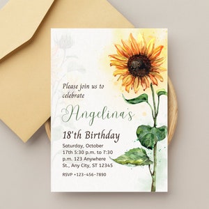 Sunflower Birthday Invitation: Editable Canva Template (Digital Invite)