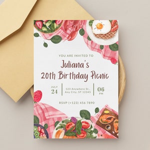 Birthday Picnic Invitation, Birthday Party Digital Invite, Any Age Editable Invitation, Canva Template