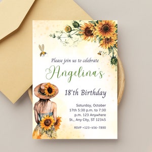 Sunflower Birthday Invitation: Editable Canva Template (Digital Invite)