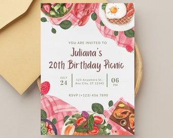 Birthday Picnic Invitation: Editable Canva Template (Digital)