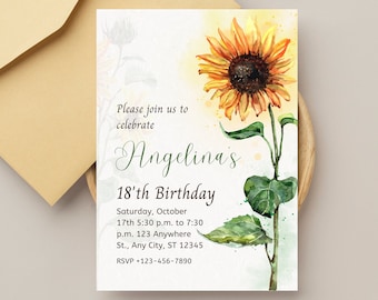 Sunflower Birthday Invitation: Editable Canva Template (Digital Invite)