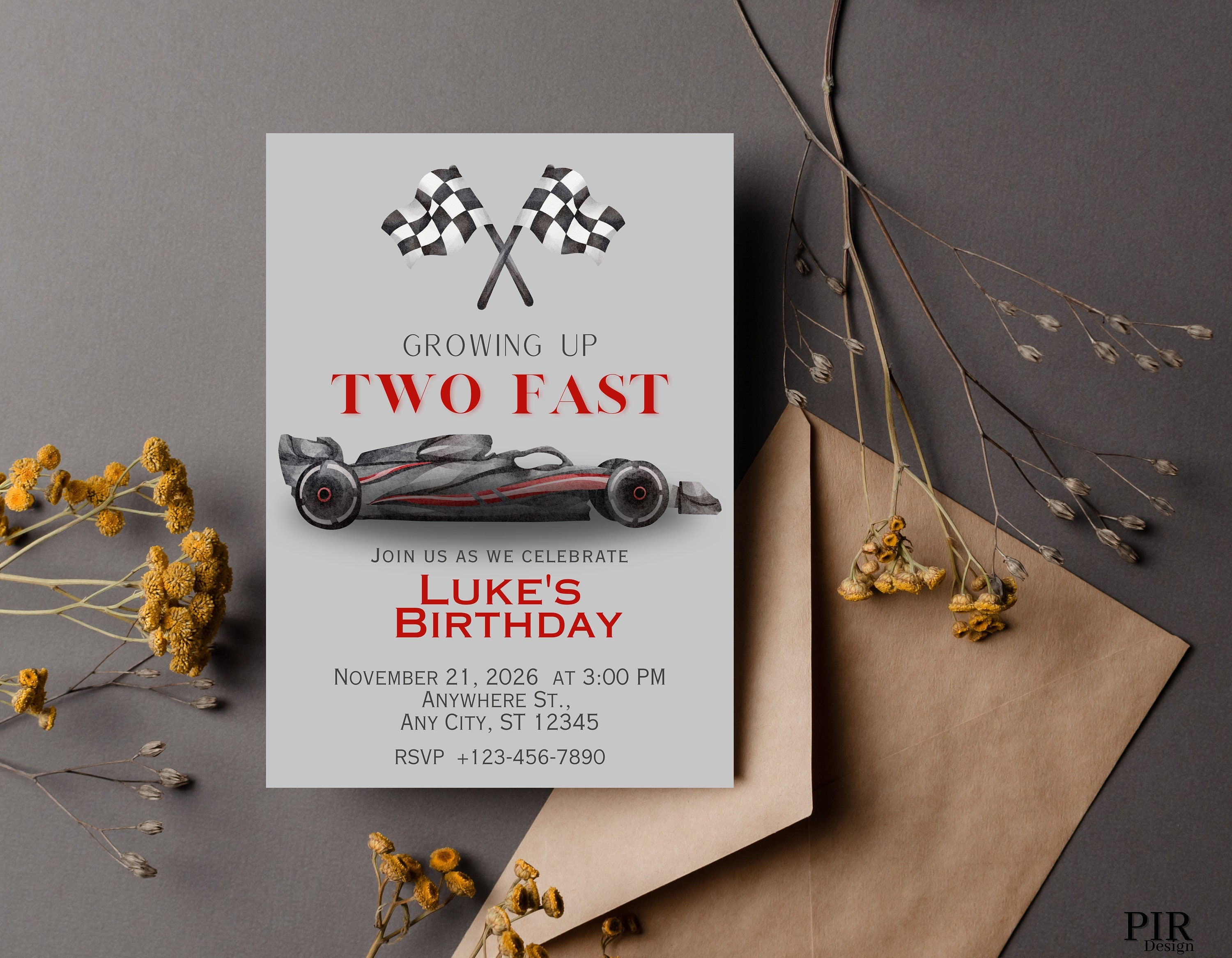 Editable Rally Theme Birthday Invitation, Children Birthday Party ...