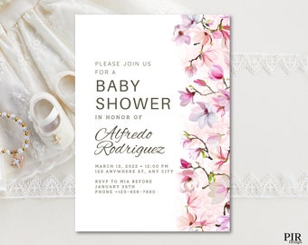 Cherry Blossom Baby Shower Invitation, Digital Invite, Editable Invitation, Spring Invitation Template