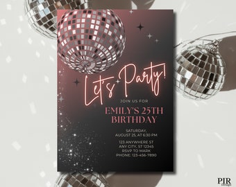 Pink Disco Birthday Party Invitation: Editable Canva Template (Digital Download)