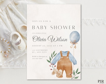 Neutral Watercolor Baby Shower Invitation: Editable Canva Template (5x7" Digital Download)