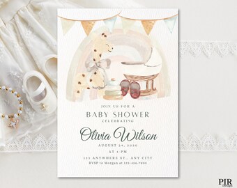 Watercolor Baby Shower Invitation: Neutral Colors, Editable Template (Canva)