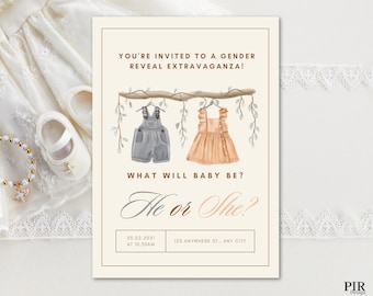 Gender Reveal Invitation Template Minimalist Modern Card Print Digital ...