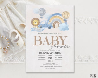 Blue Baby Shower Invitation Template: Editable Canva Invite (Digital Download)