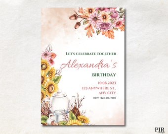 Sunflower Birthday Invitation, Digital Invite, Any Age Editable Invitation, Canva Template