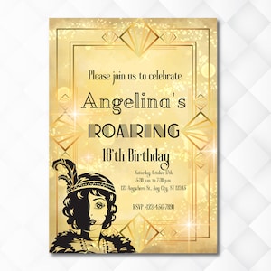 Editable Gold 1920&#39;s Birthday Invitation, Party Invitation, Roaring Birthday, Digital Invitation
