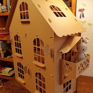 Casa de muñecas de cartón fácil de montar para niños (sin pegamento), archivo de corte CNC digital para cartón de 3 mm, juguete DIY para niños.