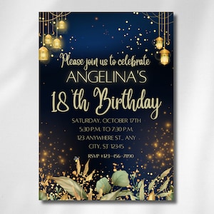 Night Firefly Birthday Invitation, Bright Digital Invite, Editable Elegant Birthday Party Invitation, Any Age Invite, Canva Template