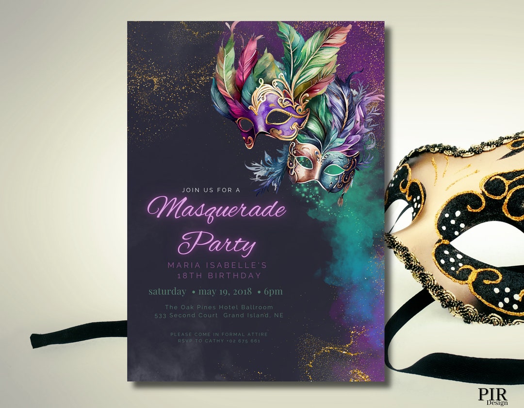 Editable Masquerade Birthday Party Invitation, Luxury Birthday Invite ...