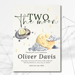 Two The Moon Birthday Invitation: Space Theme (Digital Download)