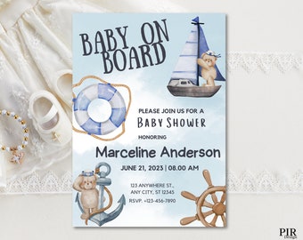 Editable Baby On Board Baby Shower Invitation, Little Sailor Baby Shower Invite, Printable Invitation, Instant Download