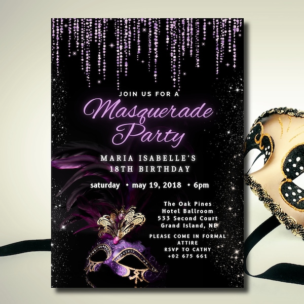 Masquerade 50 Birthday Invitation Template - Etsy