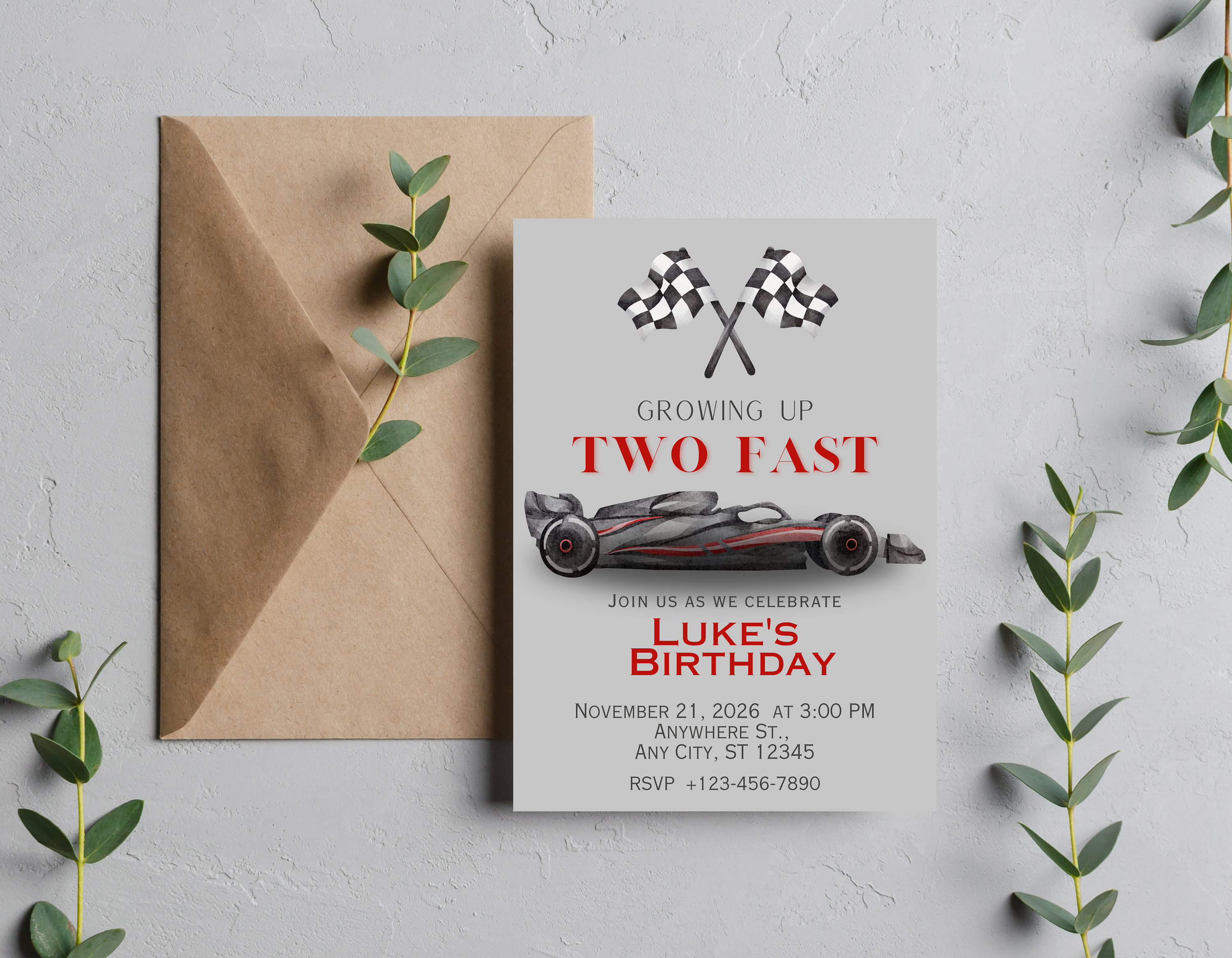 Editable Rally Theme Birthday Invitation, Children Birthday Party ...