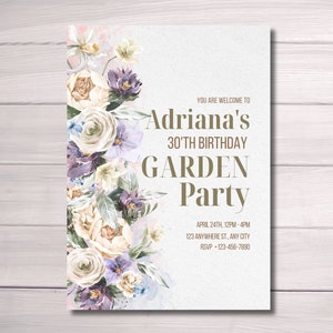Invitación de cumpleaños para fiesta de jardín floral: Plantilla editable (descarga digital)