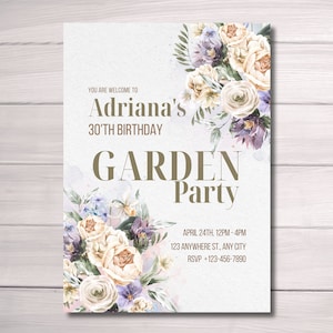 Invitación de cumpleaños para fiesta de jardín floral: Plantilla editable (descarga digital)