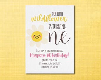 Wildflower Birthday Invitation: Editable 1st Birthday Canva Template (Digital Download