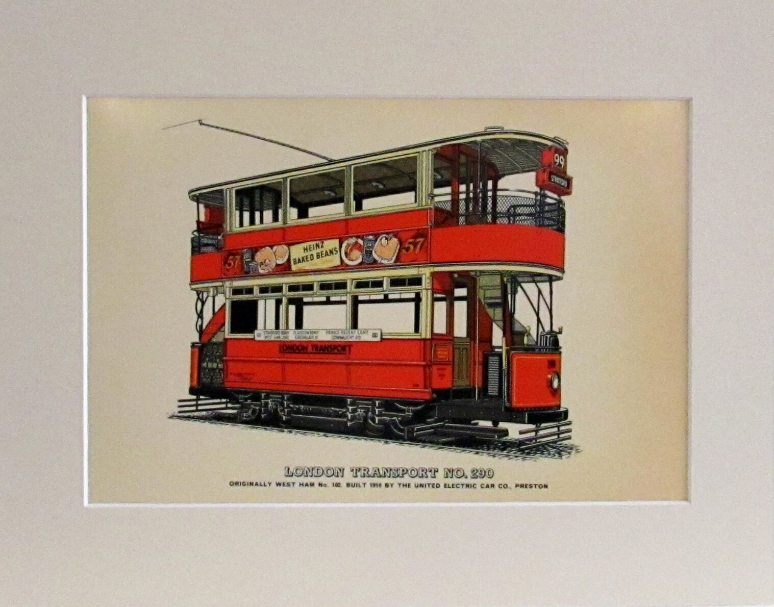 Color Print of a Double Decker Streetcar Built 1910 for the City of ...