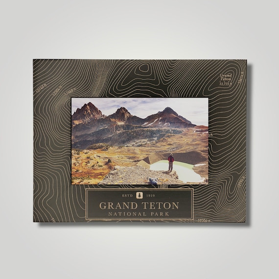 Grand Teton National Park Maple Photo Frame with Topo Map