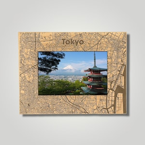 Tokyo Map Photo Frame | Engraved Maple Wood, Personalized Gift
