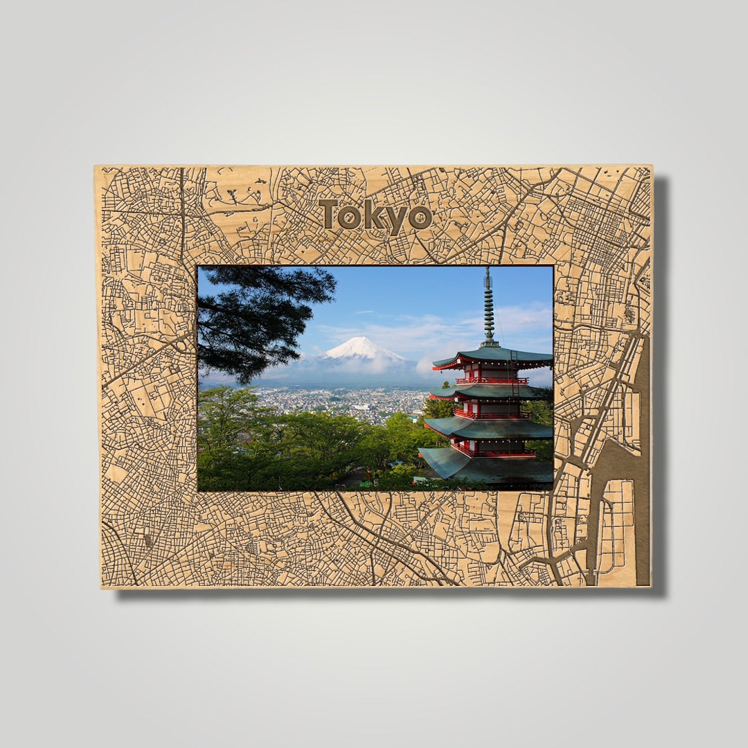 Tokyo Map Photo Frame | Engraved Maple Wood, Personalized Gift - Etsy