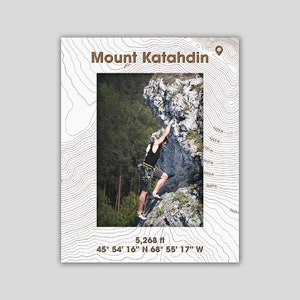 Mount Katahdin Maple Photo Frame: Engraved Topographic Design