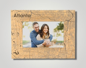 Atlanta Maple Photo Frame: Engraved City Map