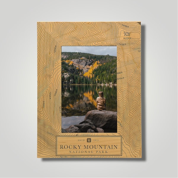 Rocky Mountain National Park Maple Photo Frame | Topo Map Engraved