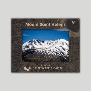 Mount Saint Helens Maple Photo Frame: Topographic Engraving