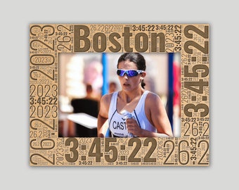Boston 26.2 Marathon Photo Frame: Personalized Maple Wood