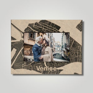 Engraved Venice Map Maple Photo Frame