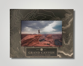 Grand Canyon National Park Photo Frame: Engraved Topo Map, Maple Wood