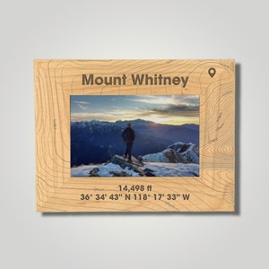 Mount Whitney Maple Photo Frame: Engraved Topographic Design