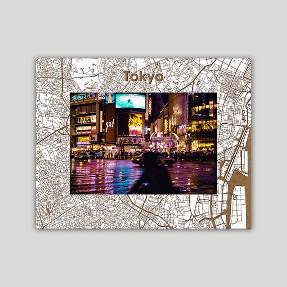 Tokyo Map Photo Frame | Engraved Maple Wood, Personalized Gift - Etsy
