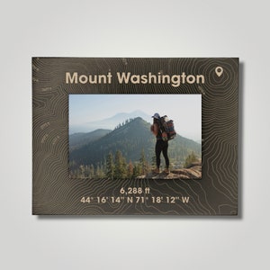 Mount Washington Maple Photo Frame: Topographic Engraving