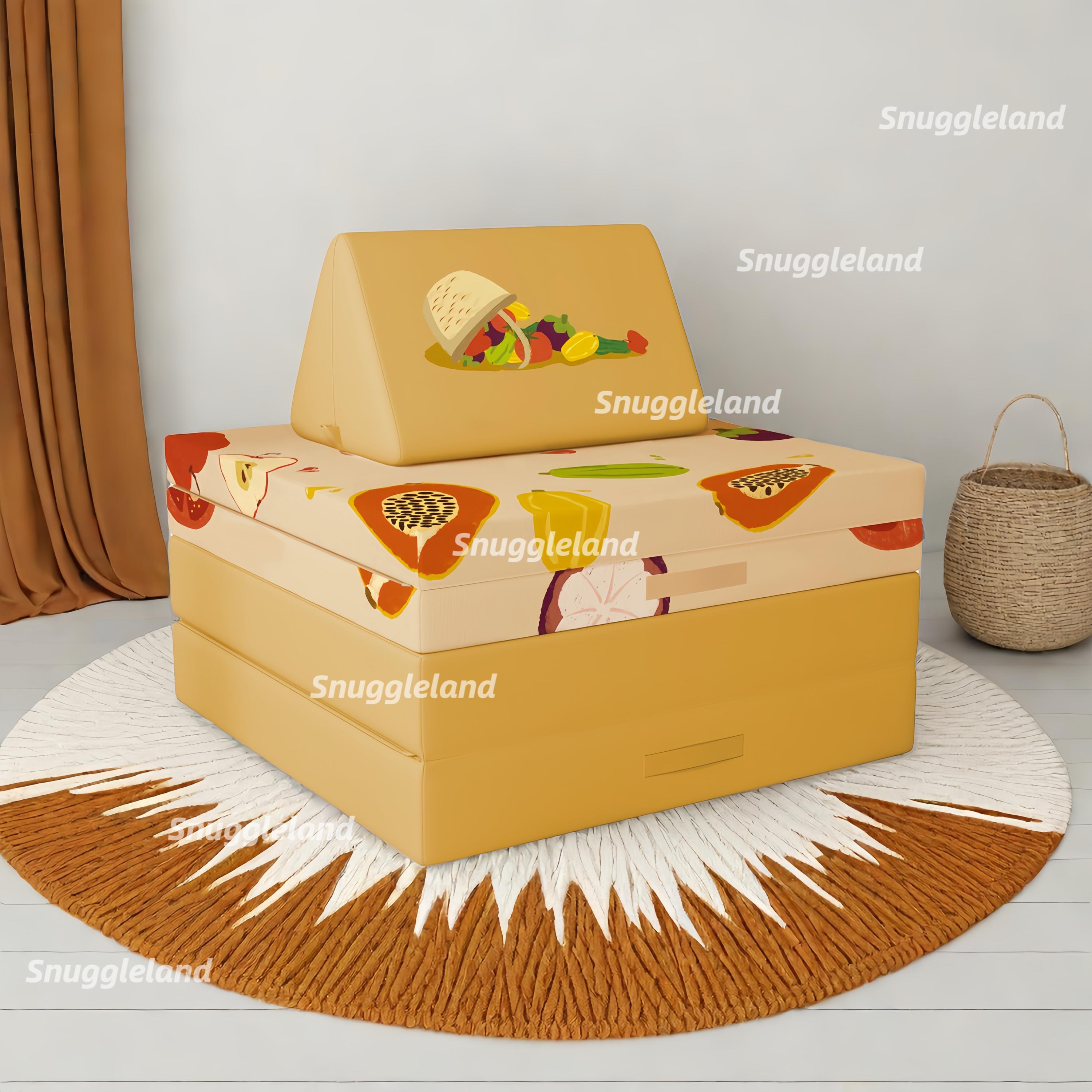 Fruit and Veggie-Themed Couch Cover. Fun, Educational Design for Kids. Summer Vibe Room Decor（1 Inch Bigger than Nugget, Sam's Club Cover)
