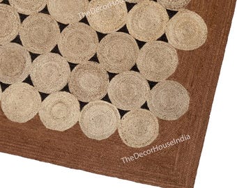 Dywan z juty pleciony ręcznie, brązowy, geometryczny pleciony bieżnik, styl boho, wystrój domu z naturalnych włókien