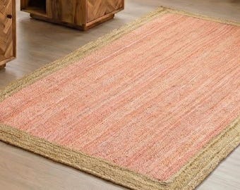 Pink Jute Area Rug, Boho Decor, Eco Friendly, Living Room Carpet, Rugs 5x7, 6x9
