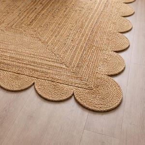 Alfombra de Yute 100% Natural, Alfombra con Borde Ondulado, Alfombra para Decoración del Hogar