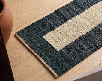 Handmade Runner Hemp Jute rug Black And White Jute Area Hemp Runner rug, Hallway Carpet