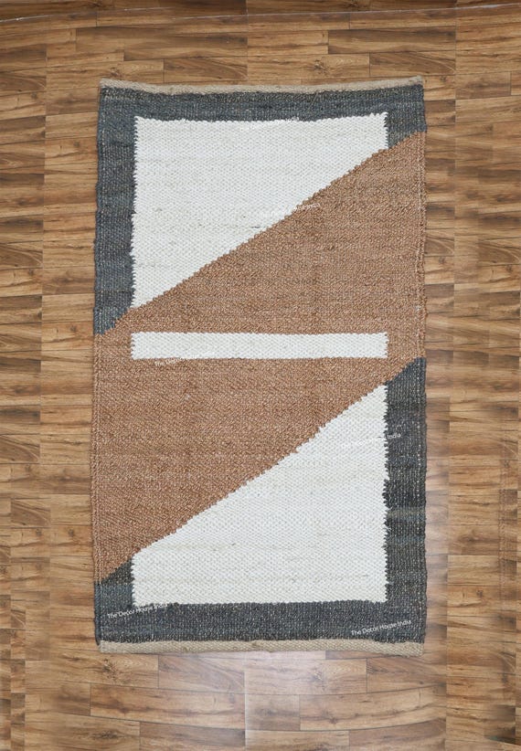 Braided Jute Rug, Black & Brown Moroccan Style, Custom Size, Abstract Geometric Rug, Modern Geometric Rug, Rug 3x5