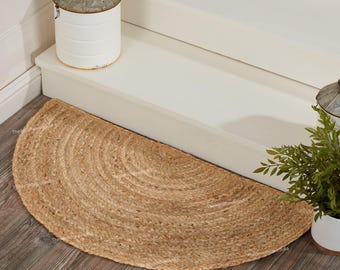 Handgefertigte Jute Halbrunde Fußmatte, Beige Boho Akzent Teppich, Alle Farbteppiche Fußmatte, 70x150 4x8 Fuß Runder Halbteppich