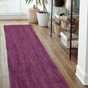 Tapis en Jute Violet : Coureur de Couloir Bohème Tressé à la Main